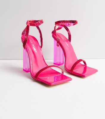 Public Desire Mid Pink Embellished Block Heel Sandals