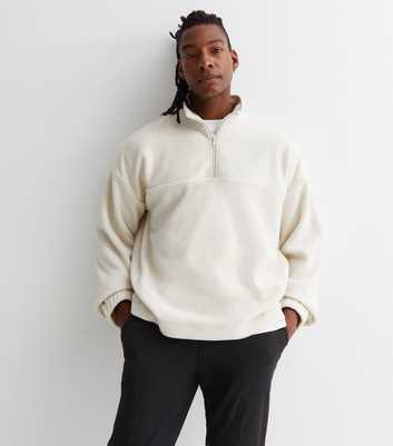 Off White Fleece Zip Neck Oversized Sweatshirt