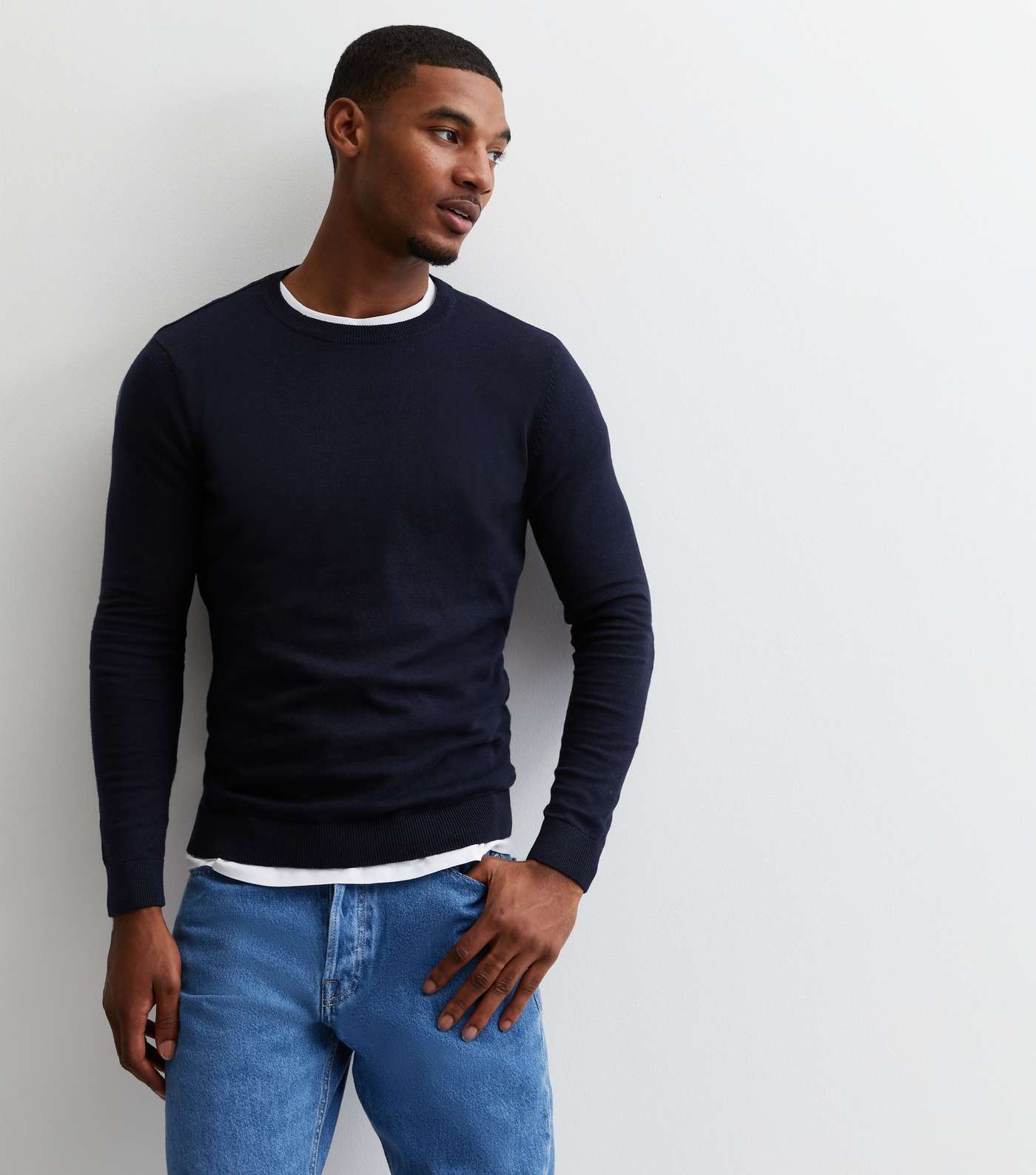 Navy Fine Knit Muscle Fit Jumper Image 2