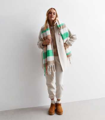 Green Check Brushed Tassel Scarf