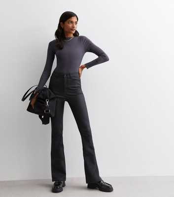 Black Coated Leather-Look High Waist Flared Brooke Jeans