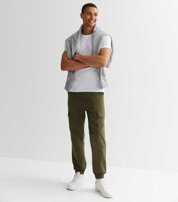 Khaki Cotton Relaxed Fit Cuffed Crop Cargo Trousers