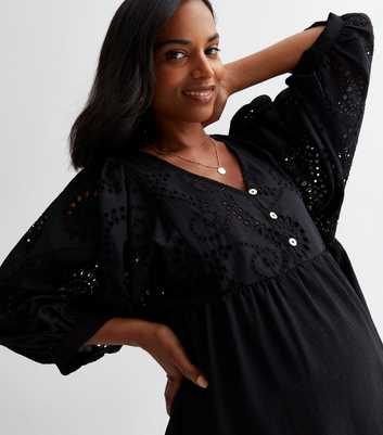 Maternity Black Broderie Button Blouse