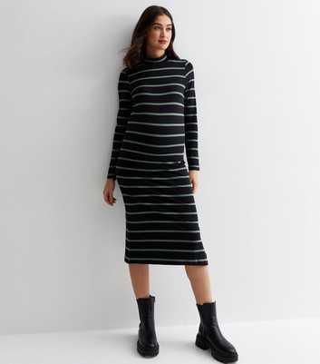 Mamalicious Maternity Black Stripe High Neck Midi Dress