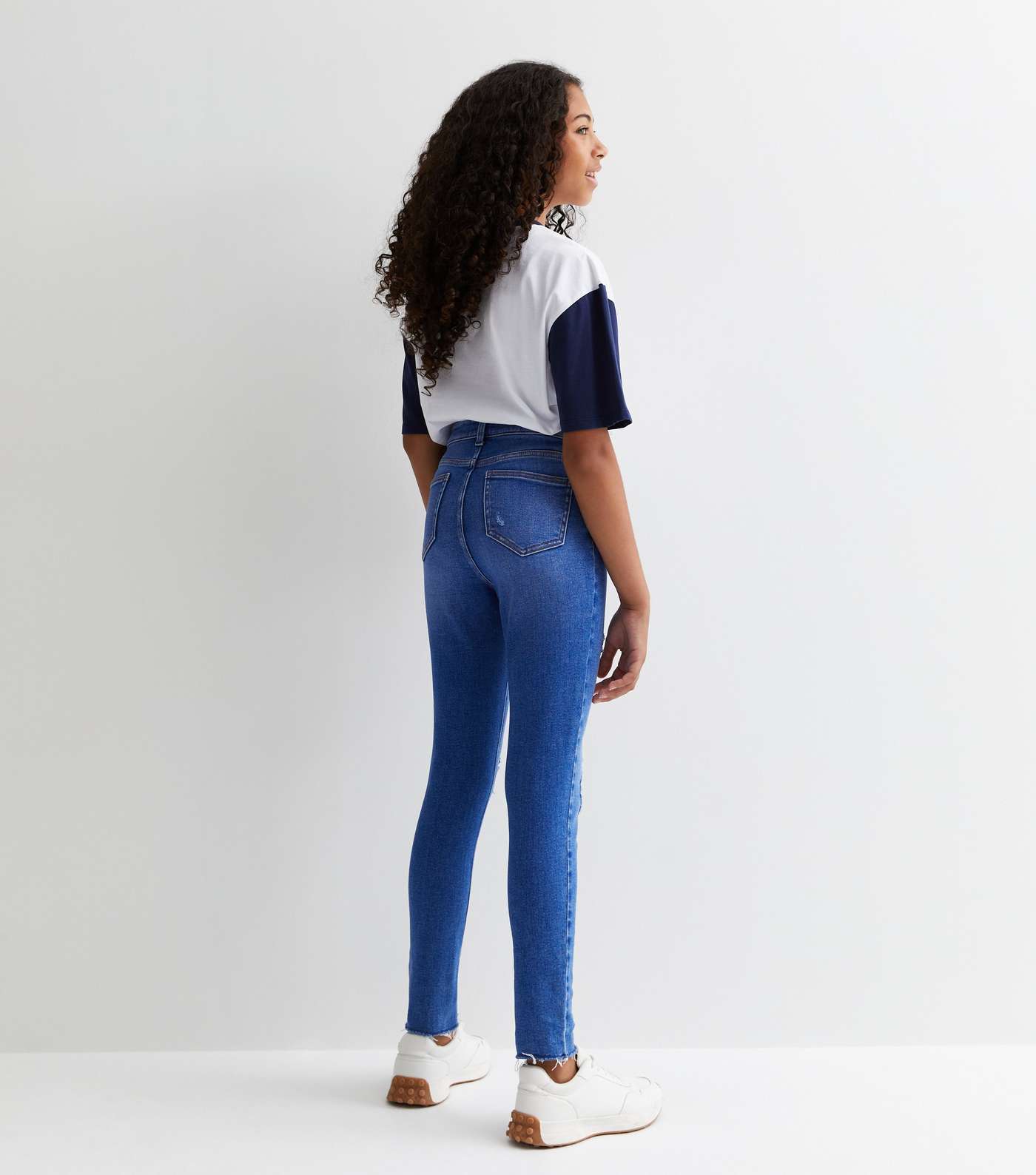 Girls Bright Blue High Waist Ripped Knee Hallie Super Skinny Jeans Image 5