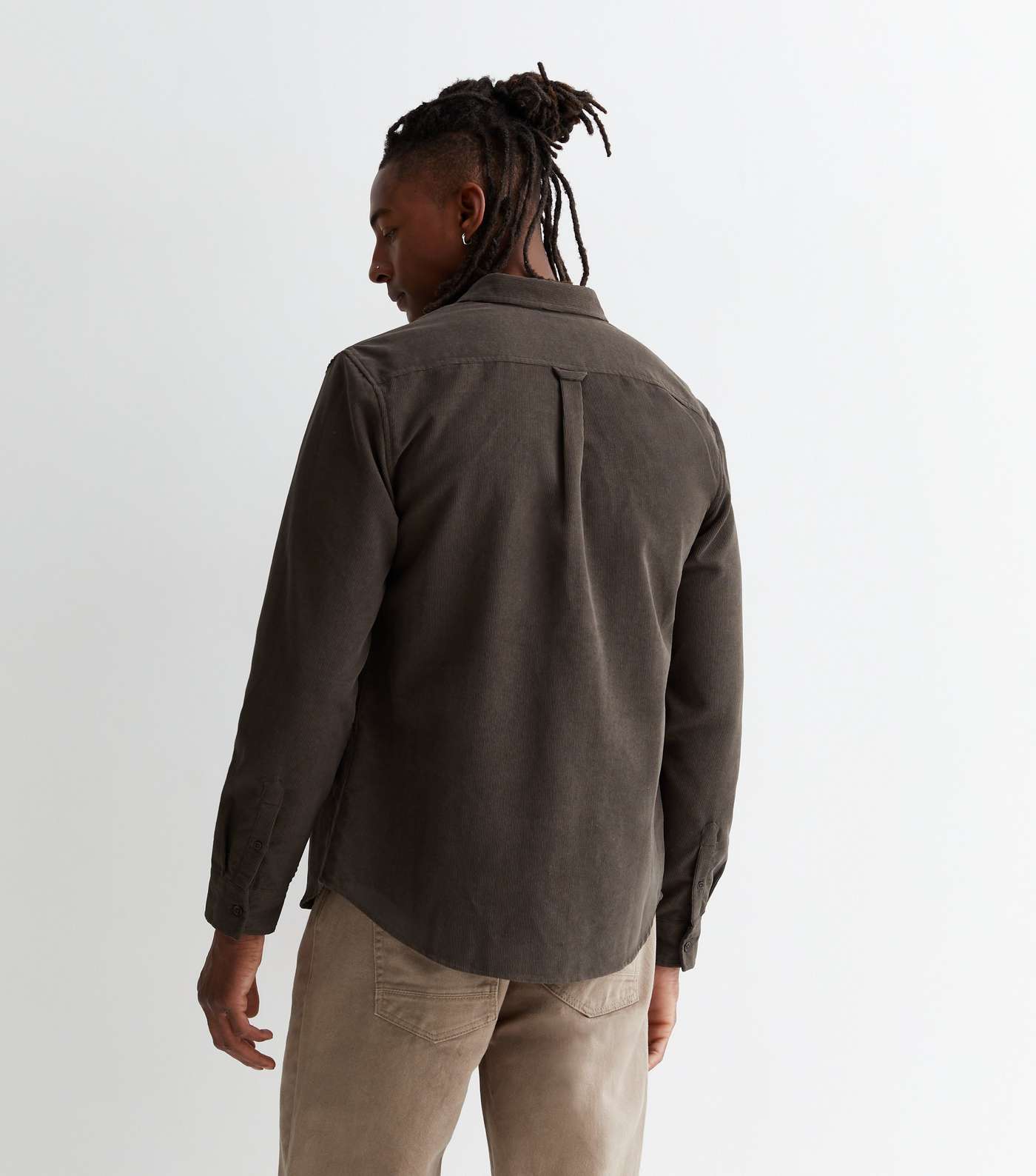 Dark Grey Cord Long Sleeve Regular Fit Shirt Image 4