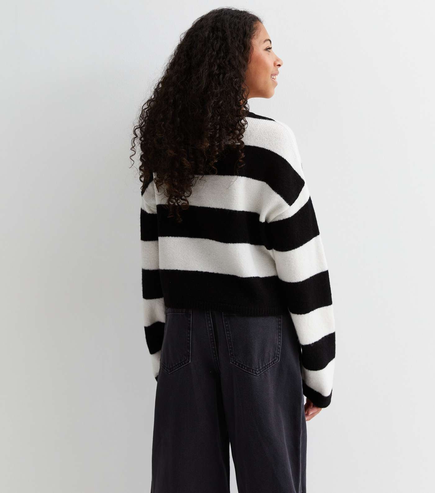 Girls Black Stripe Fluffy jumper Image 4