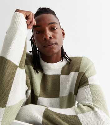 Green Check Knit Crew Neck Oversized Jumper