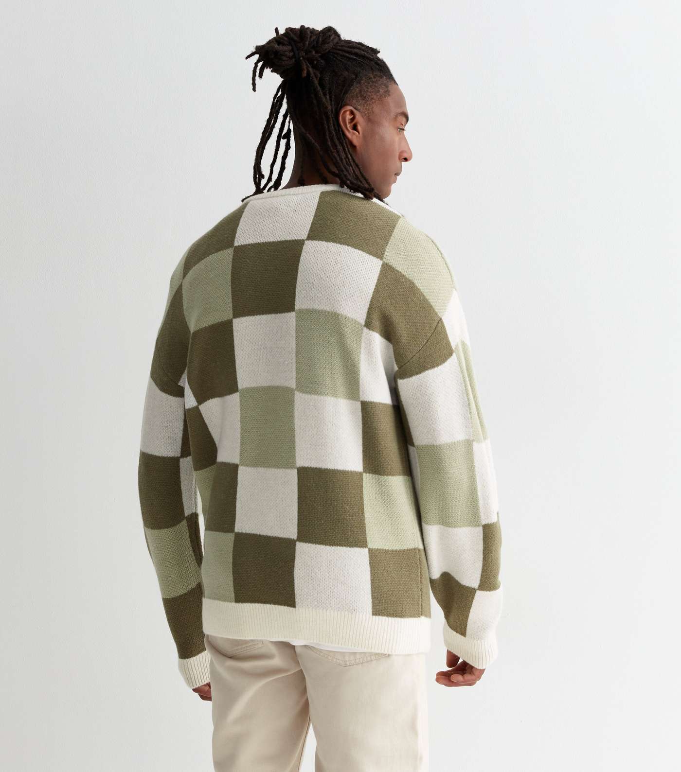Green Check Knit Crew Neck Oversized Jumper Image 4