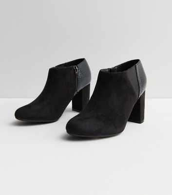 Wide Fit Black Suedette Block Heel Shoe Boots