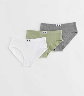 Girls 3 Pack White Grey and Green Seamless Tab Front Briefs