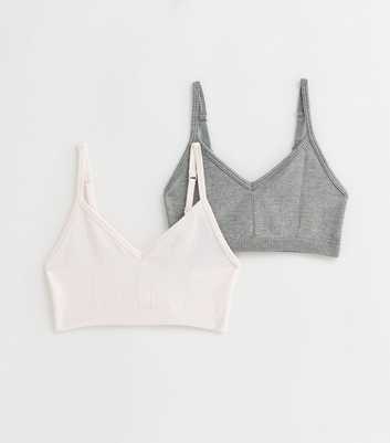 Girls 2 Pack White and Grey Ribbed Crop Tops