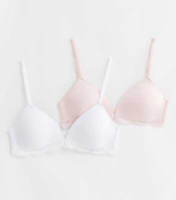 Girls 2 Pack Pink and White Lace Trim Triangle Bras