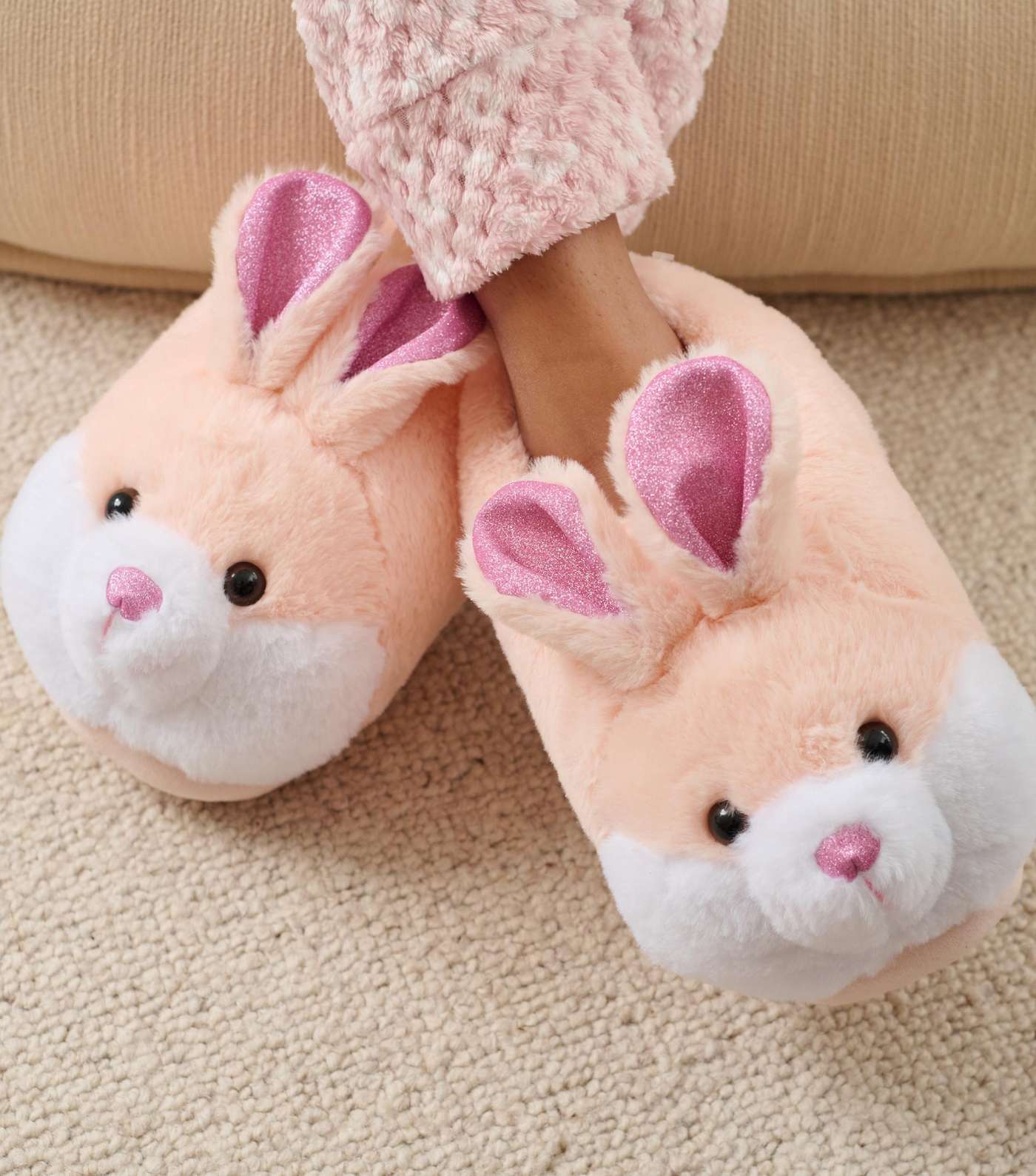 Loungeable Pink Bunny Slippers Image 2