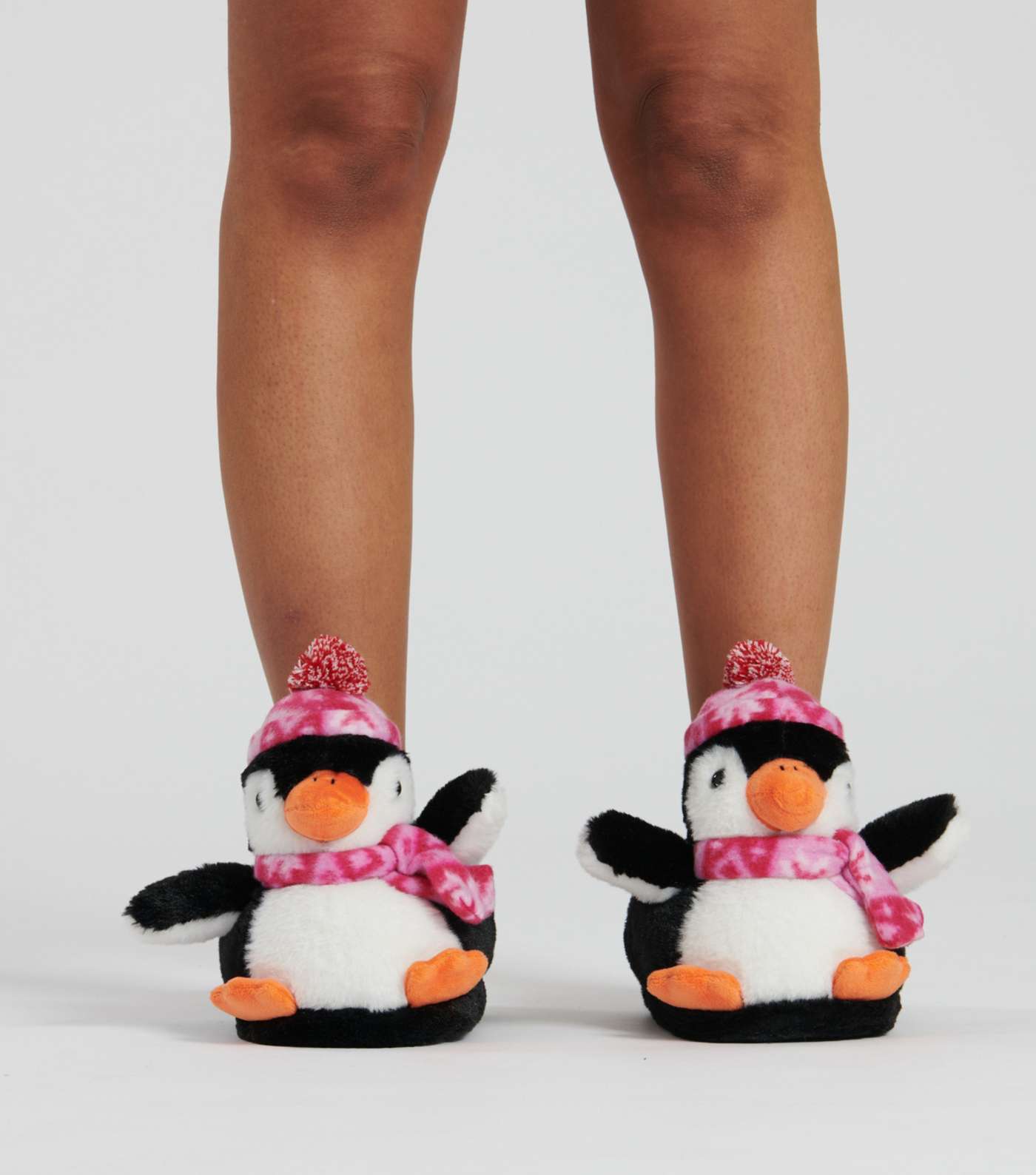 Loungeable Black Faux Fur Penguin Slippers Image 2