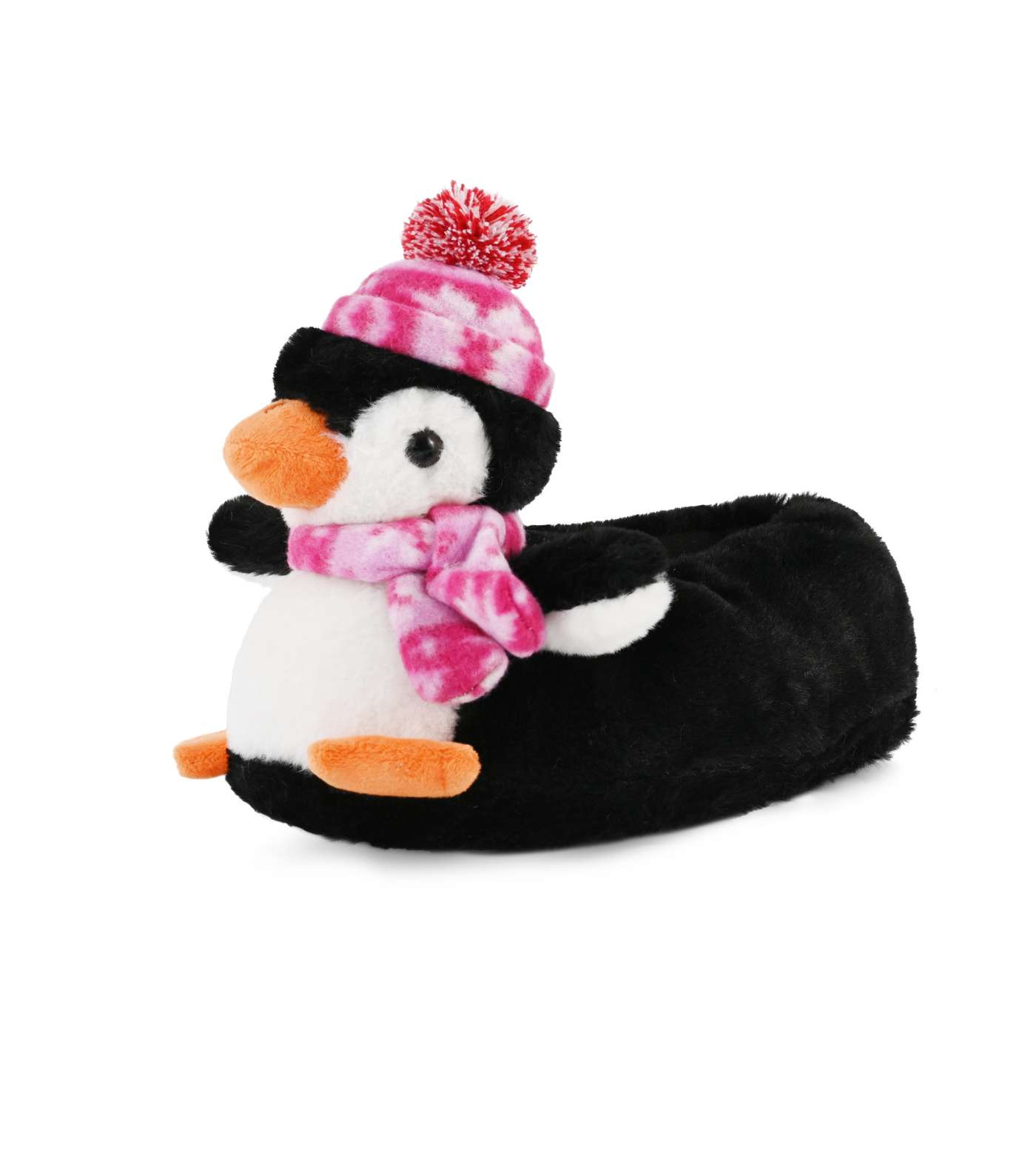 Loungeable Black Faux Fur Penguin Slippers Image 4