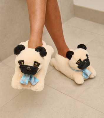 Loungeable Cream Faux Fur Pug Slippers