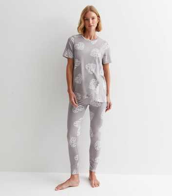 Maternity Grey Soft Touch Legging Pyjama Set with Heart Print 