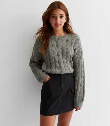 Girls Black Cotton Cargo Mini Skirt