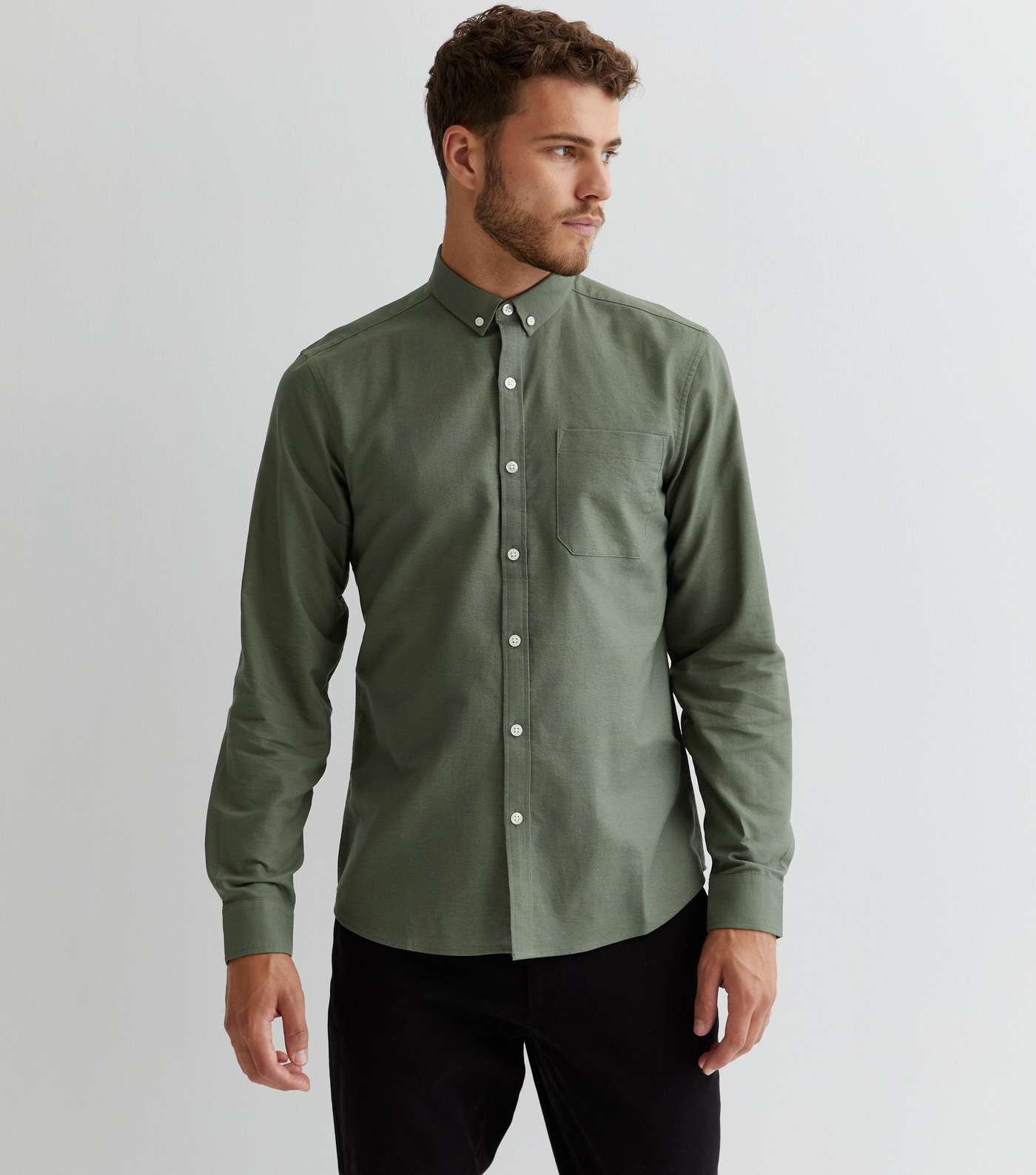 Khaki Cotton Long Sleeve Regular Fit Oxford Shirt Image 2