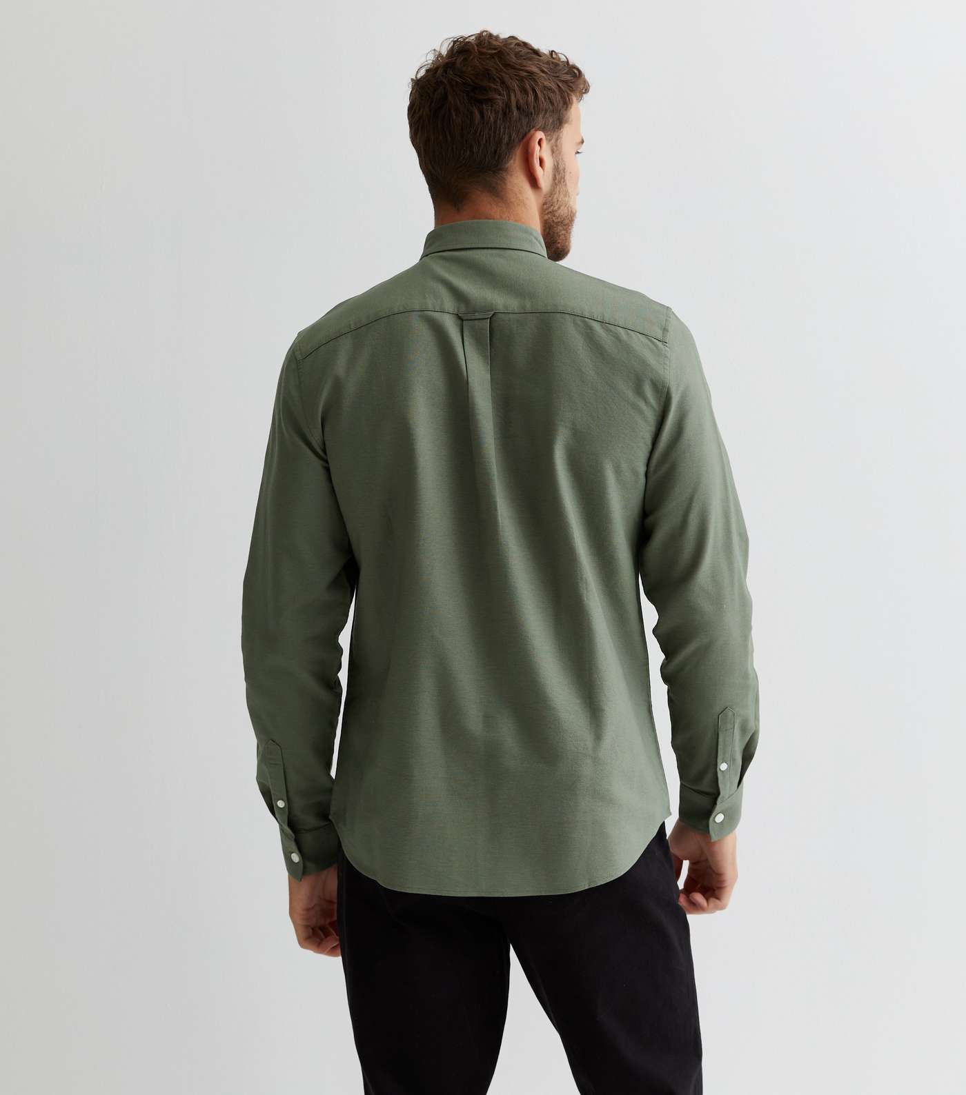 Khaki Cotton Long Sleeve Regular Fit Oxford Shirt Image 4