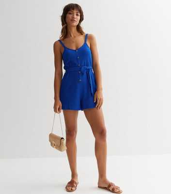 Bright Blue Jersey Button Front Playsuit