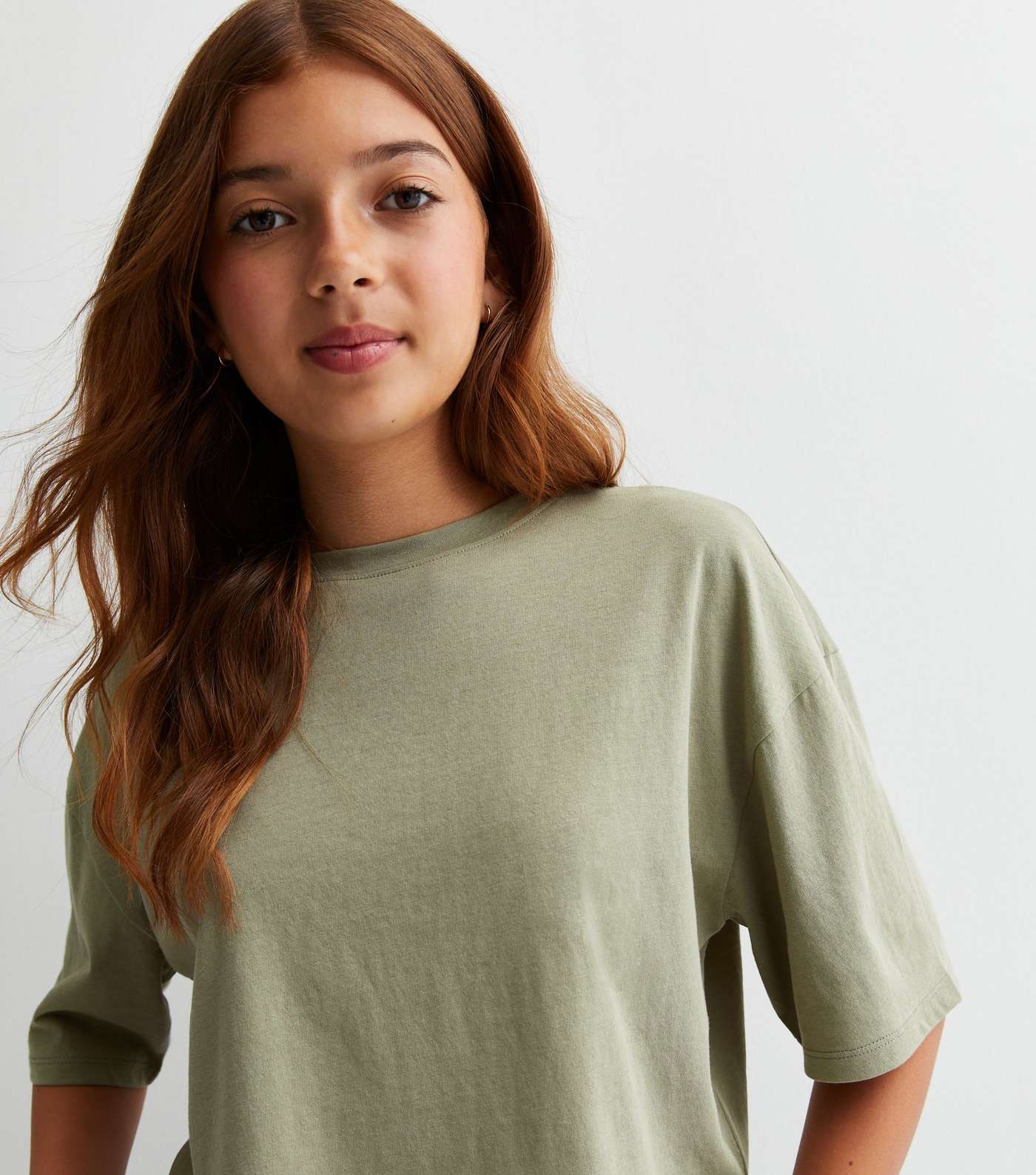 Girls Olive Cotton Boxy T-Shirt Image 2