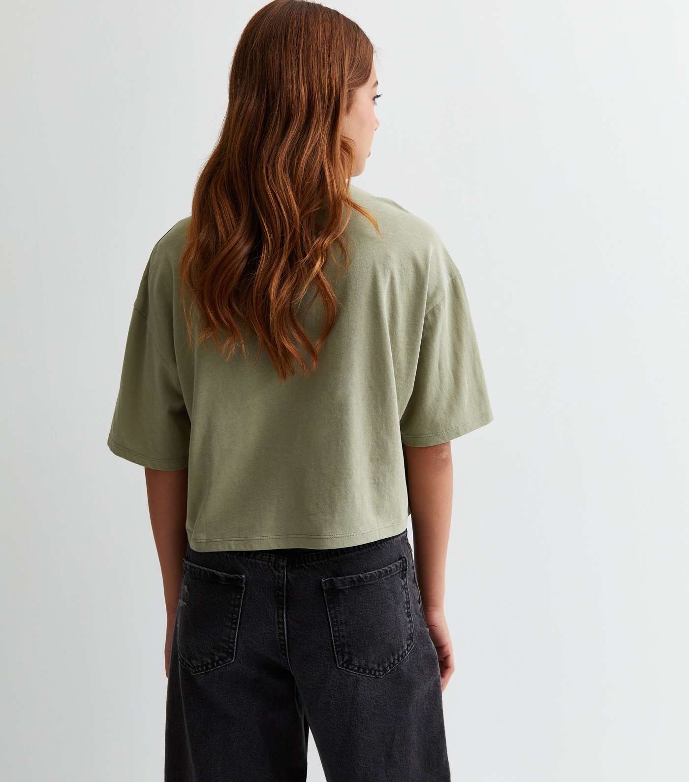 Girls Olive Cotton Boxy T-Shirt Image 4