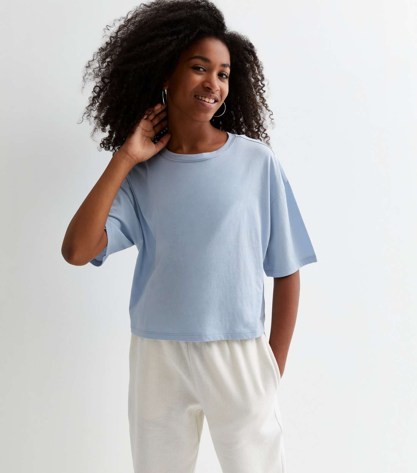 Girls Pale Blue Cotton Boxy T-Shirt Image 2
