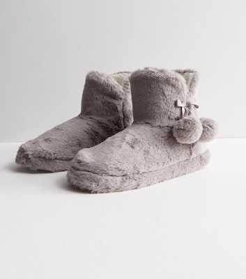 Grey Faux Fur Slipper Boots
