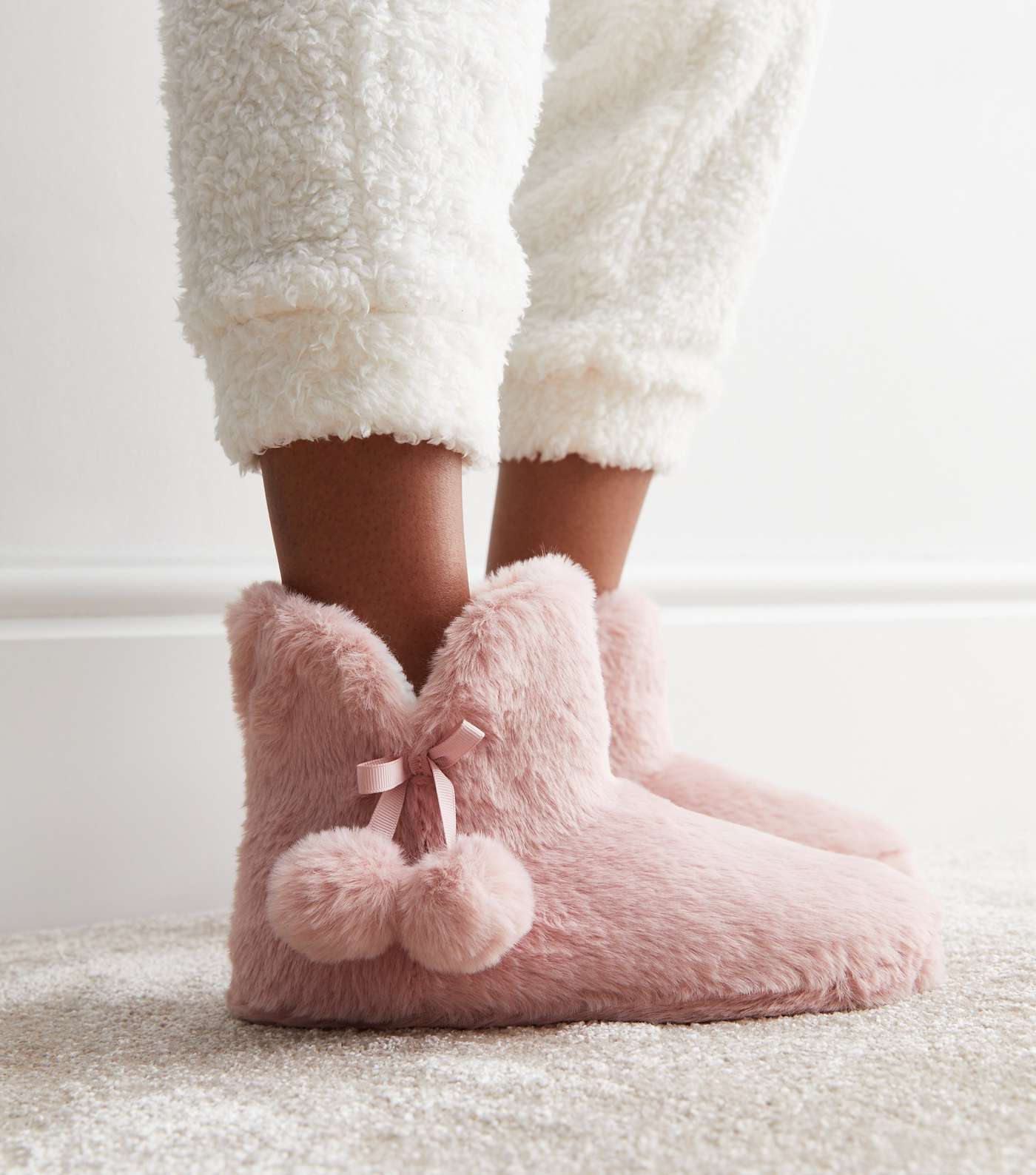 Pink Faux Fur Slipper Boots Image 2