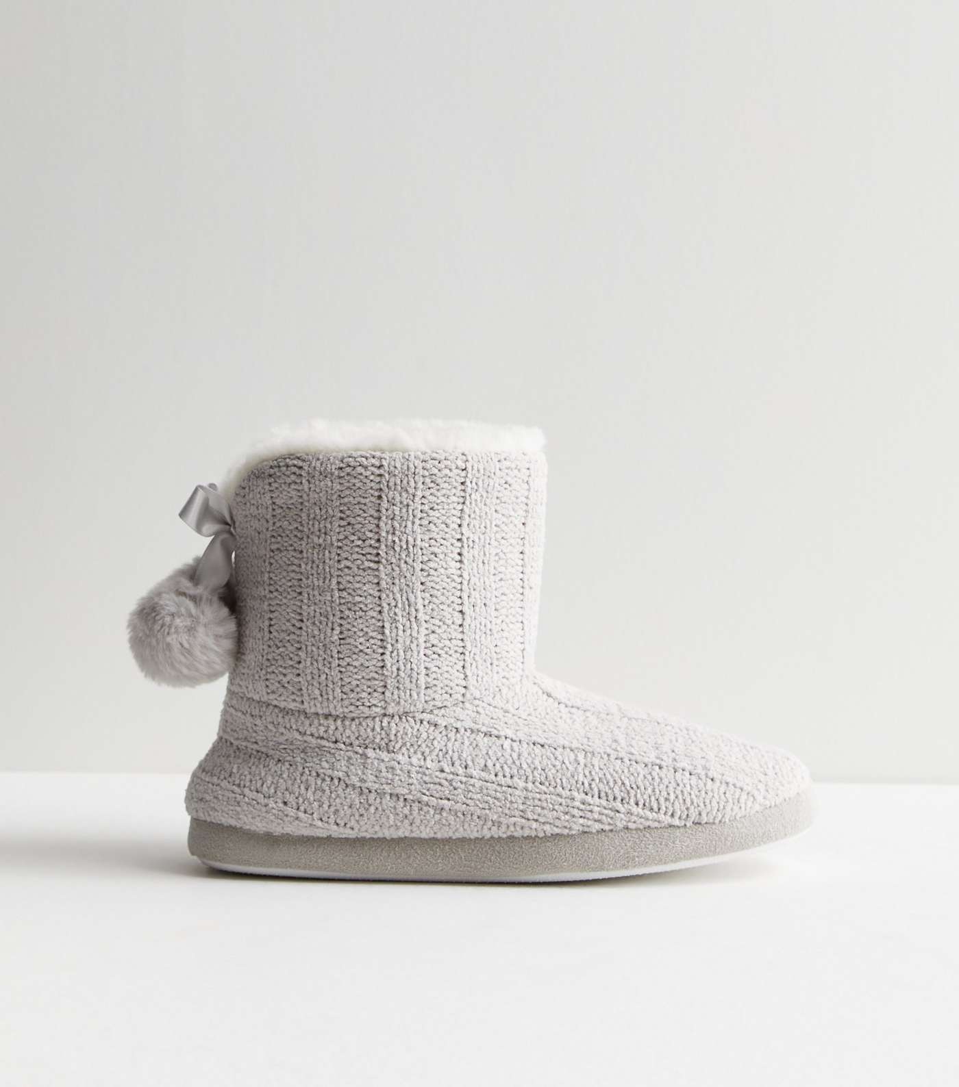 Grey Knit Slipper Boots Image 5
