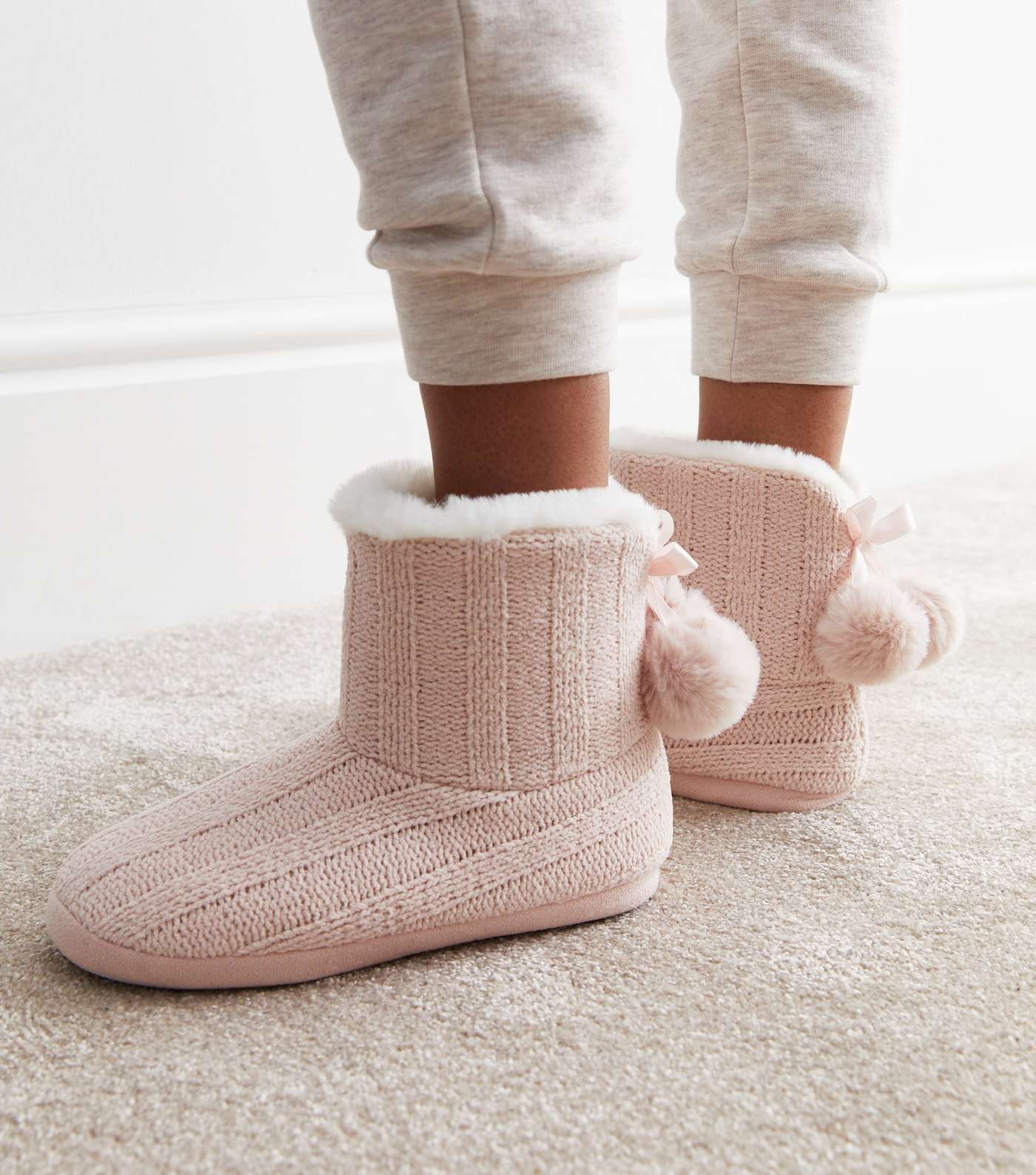 Pink Knit Slipper Boots Image 2