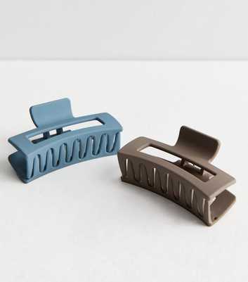 2 Pack Brown and Blue Matte Rectangle Hair Claw Clips