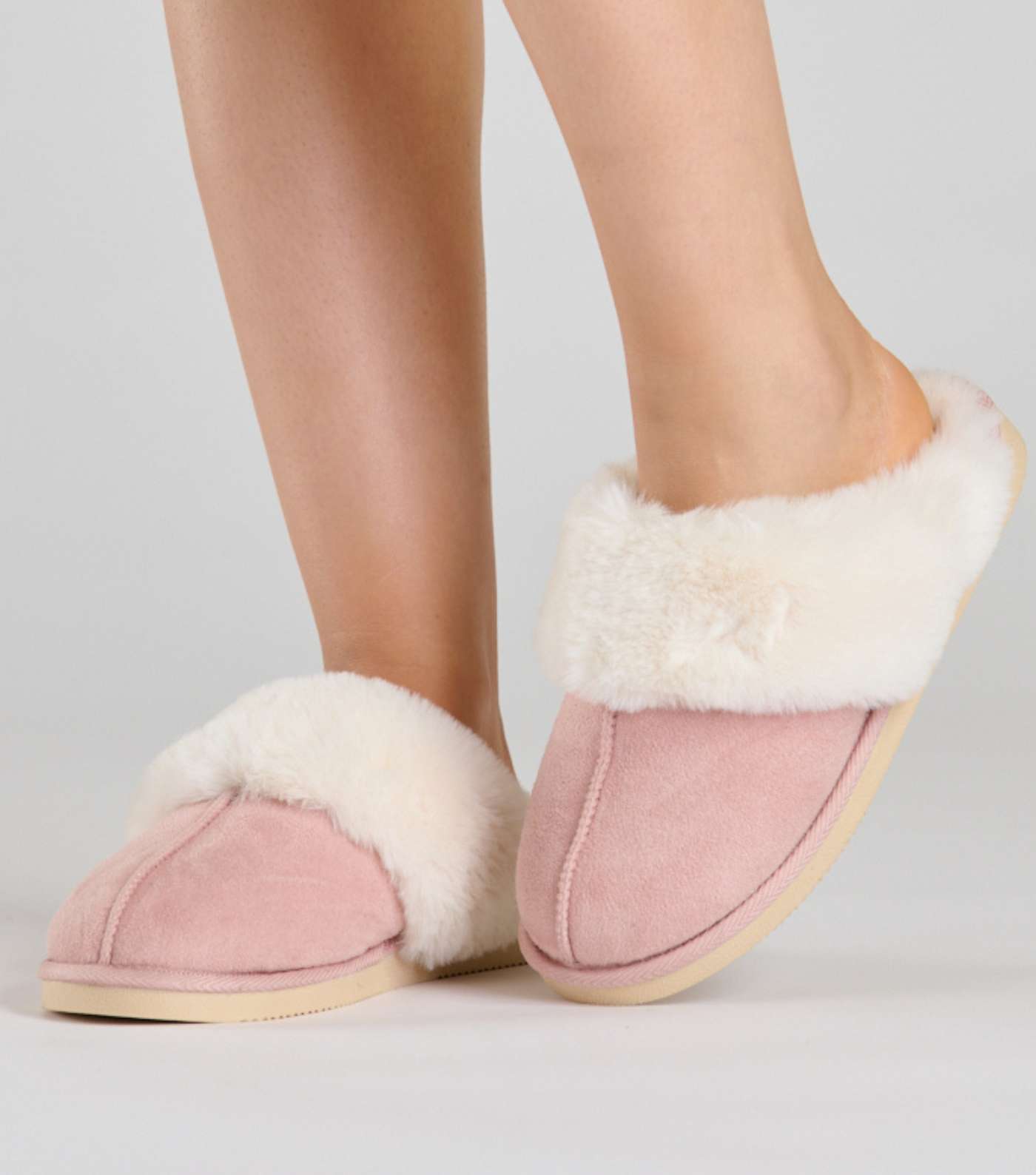 Loungeable Pink Faux Fur Trim Mule Slippers Image 2