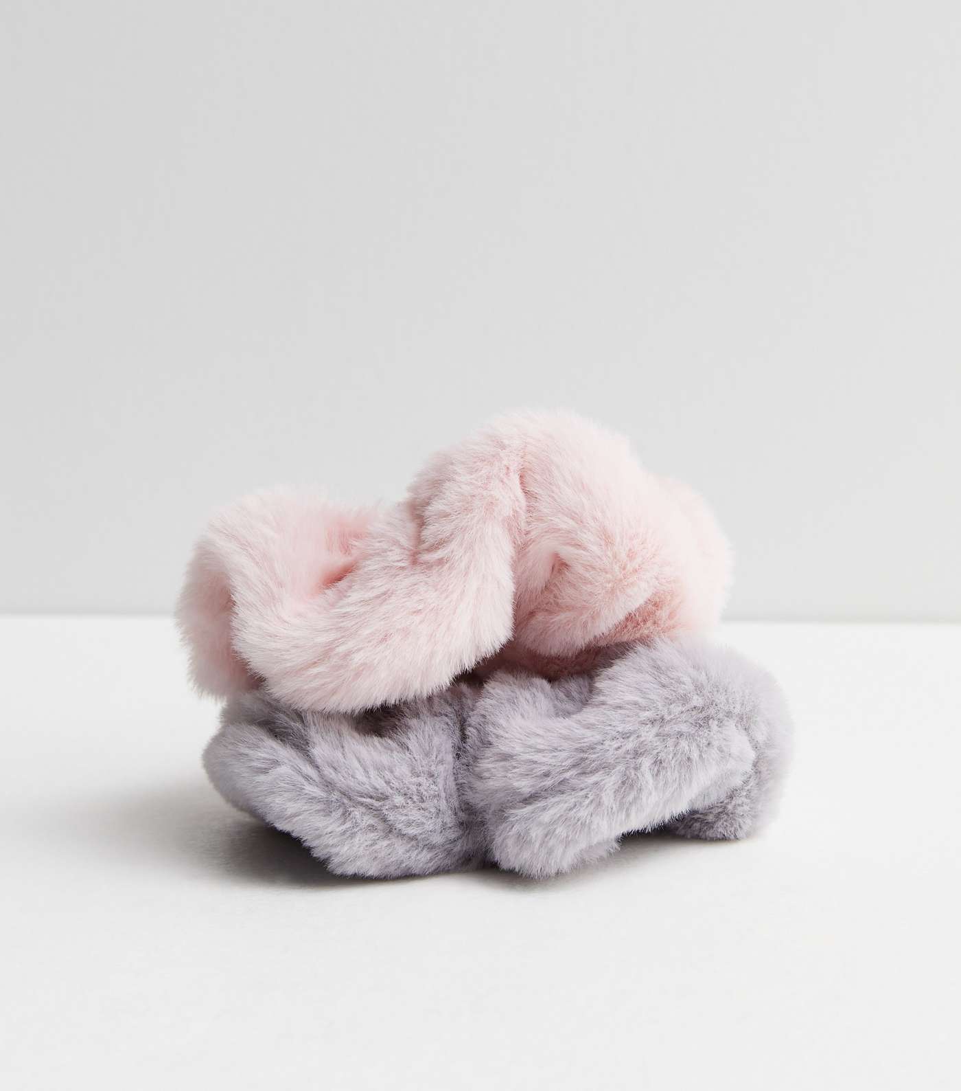 2 Pack Pink and Grey Faux Fur Scrunchies Image 3