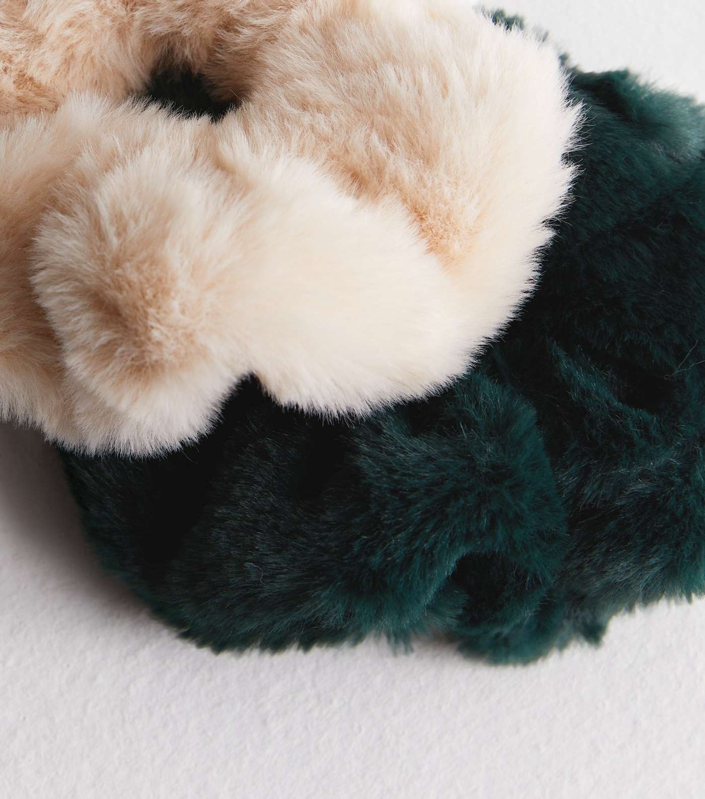 2 Pack Green and Cream Faux Fur Scrunchies Image 2