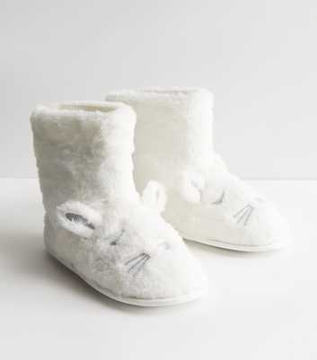 White Faux Fur Bunny Slipper Boots