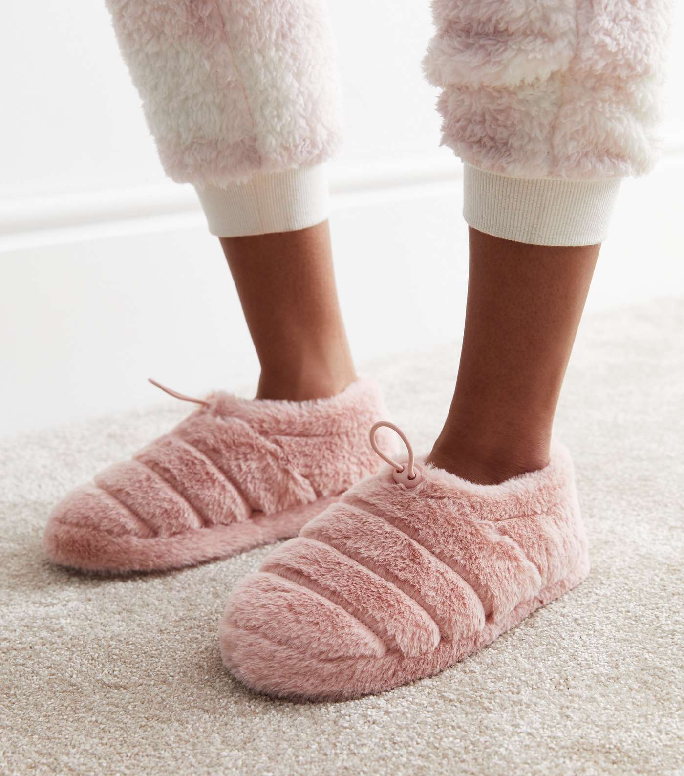 Pink Faux Fur Ballerina Slippers Image 2