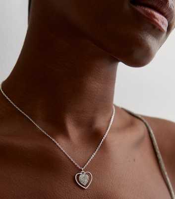 Silver Diamanté Heart Pendant Necklace