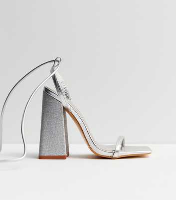Public Desire Silver Glitter Strappy Block Heel Sandals