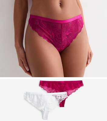 2 Pack Pink and White Lace Thongs