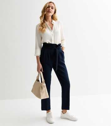 Navy High Waist Paperbag Trousers