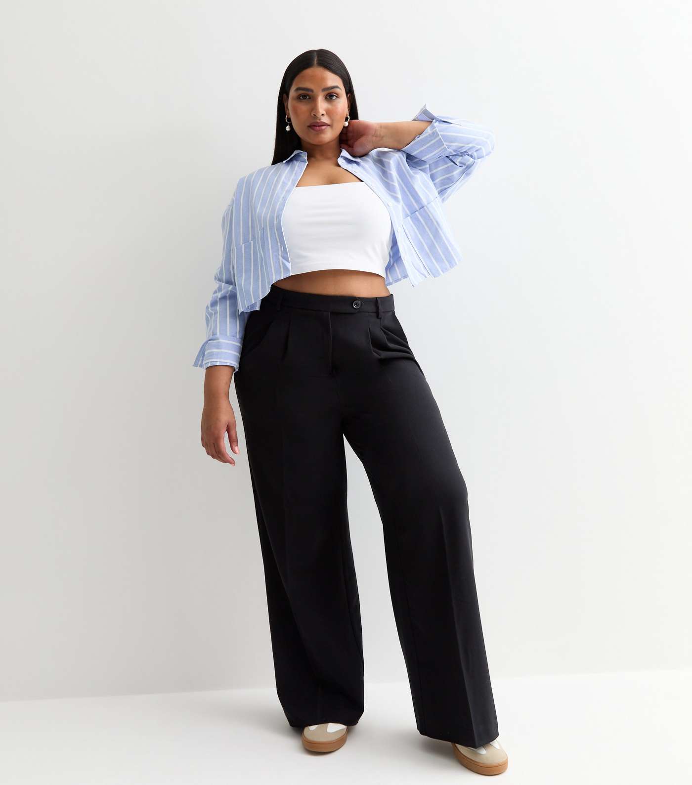 Black High Waist Tailored Wide Leg Trousers Image 3