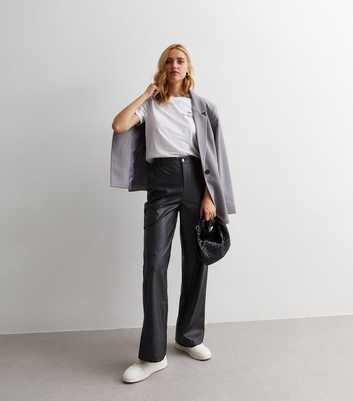 Black Leather-Look Cargo Trousers