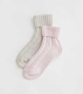 2 Pack Grey and Pink Cable Crop Lounge Socks