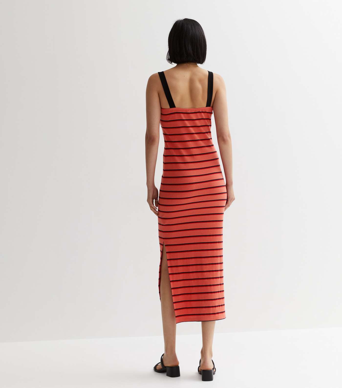 Red Stripe Ribbed Strappy Midi Dress Image 4