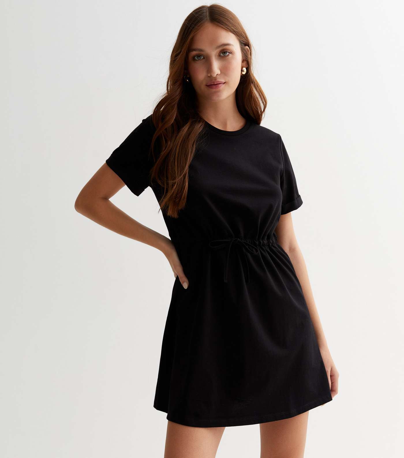 Black Jersey Drawstring Mini Dress Image 2