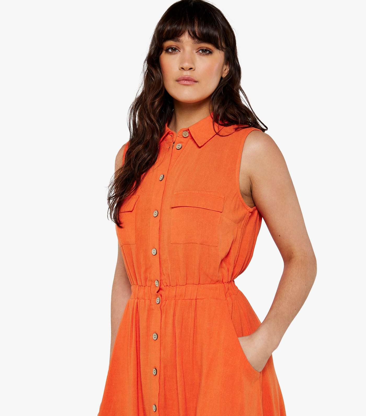 Apricot Bright Orange Sleeveless Mini Shirt Dress Image 4