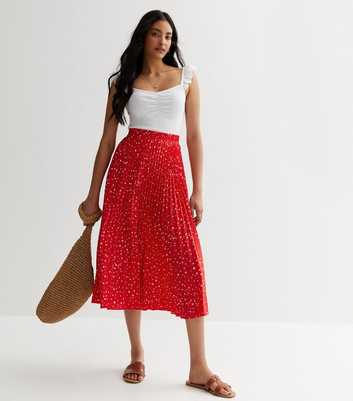 Gini London Red Spot Pleated Midi Skirt